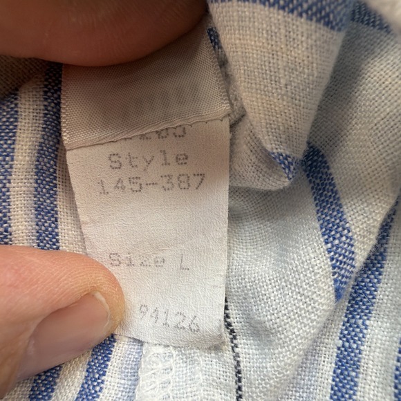 CP Shades Linen Shirt Blue White Stripe Button Up Long Sleeve Casual Mens L - Picture 7 of 9